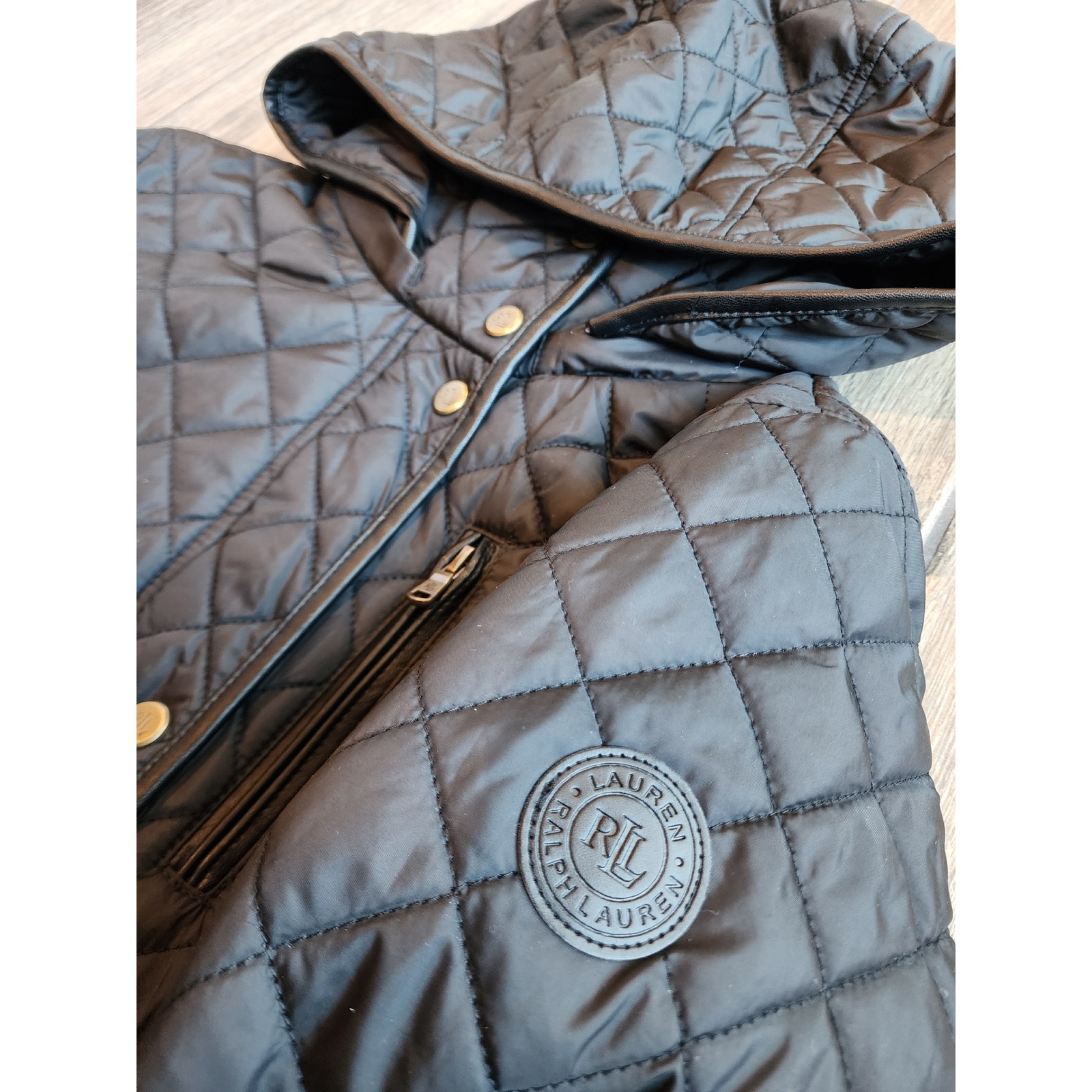 Lauren Ralph Lauren Quilted Hooded Barn Jacket Black Size Small Anorak Nwt